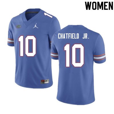 Women's Florida Gators #10 Andrew Chatfield Jr. NCAA Nike Blue Authentic Stitched College Football Jersey DNV1462AX